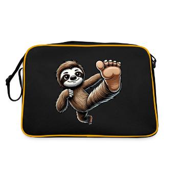 Faultier Karate Meister Tritt Sport Arts - Retro Tasche - Schwarz/Gold - Hinten