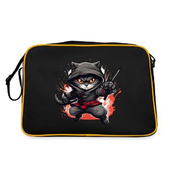 Japanische Katze Samurai Style für Katzen Fans - Retro Tasche - Schwarz/Gold - Hinten