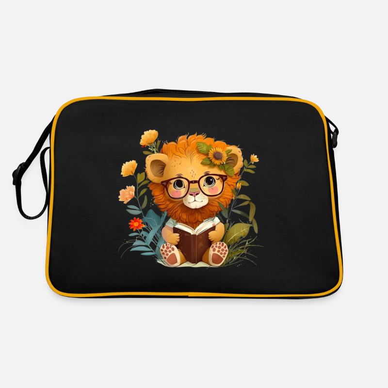 Lesen Bücher Buch Leser Niedlicher Löwe Retro Tasche