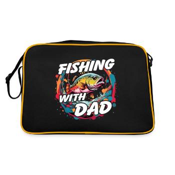 Angeln mit Papa mit buntem Fischdesign - Retro Tasche - Schwarz/Gold - Hinten