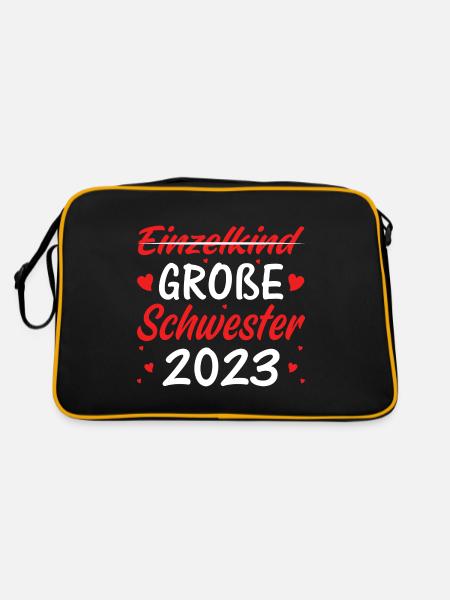 Einzelkind Große Schwester 2023 - Retro Tasche - Schwarz/Gold - Hinten