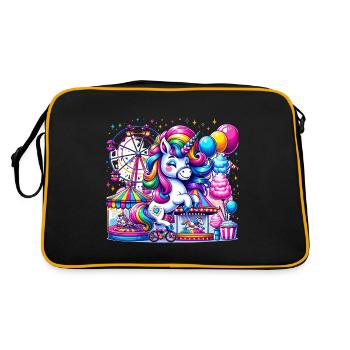 Karnevals-Spaß-Einhorn genießt festliche Fahrten - Retro Tasche - Schwarz/Gold - Hinten