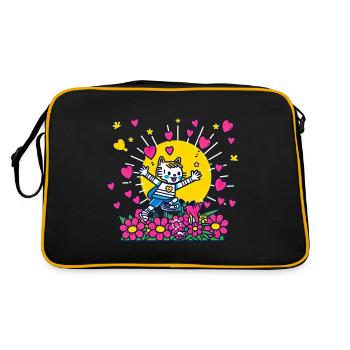Kinderbild Malen Katze Luftballon Herz - Retro Tasche - Schwarz/Gold - Hinten