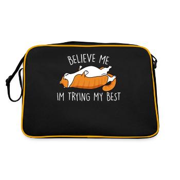 Glaube mir, ich versuche mein Bestes, Katze - Retro Tasche - Schwarz/Gold - Hinten