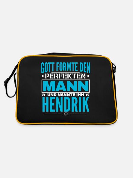 Hendrik Name Design - Retro Tasche - Schwarz/Gold - Hinten