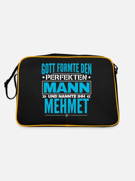 Mehmet Name Design - Retro Tasche - Schwarz/Gold - Hinten
