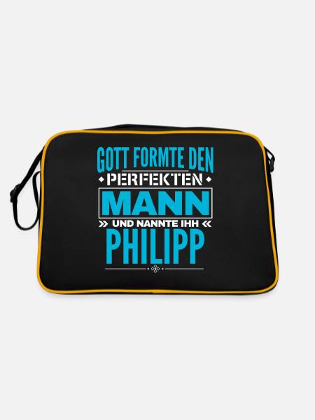 Philipp Name Design - Retro Tasche - Schwarz/Gold - Hinten