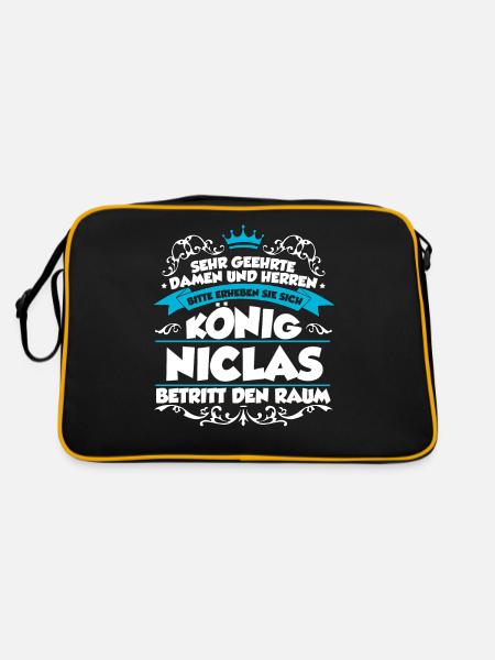 Niclas Name Design - Retro Tasche - Schwarz/Gold - Hinten