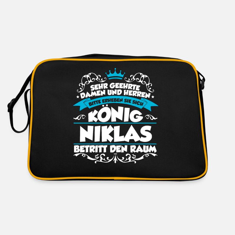 Niklas Name Design - Retro Tasche - Schwarz/Gold