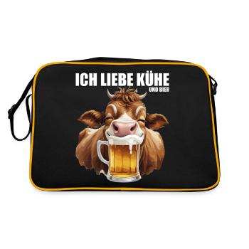 trinkende Kuh mit Bier Ich liebe Kühe und Bier  - Retro Tasche - Schwarz/Gold - Hinten