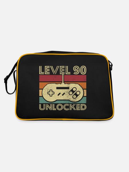 Level 90 freigeschaltet Geburtstagsgeschenk 90 Jahre - Retro Tasche - Schwarz/Gold - Hinten