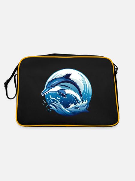 Delfin für einen Biologe Delphinliebhaber - Retro Tasche - Schwarz/Gold - Hinten