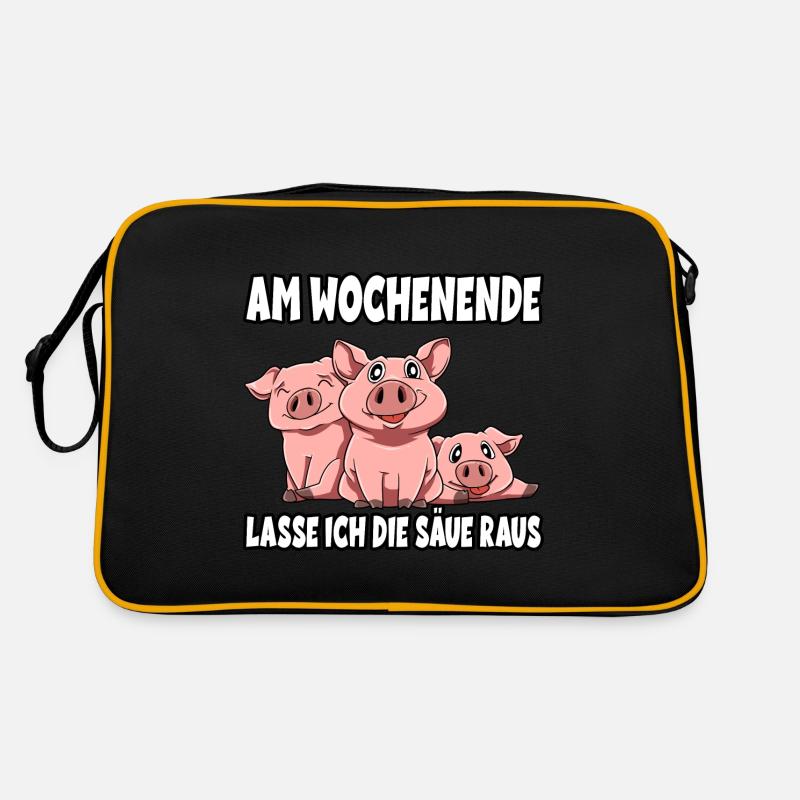 Am Wochenende lasse ich die Sau raus - Retro Tasche - Schwarz/Gold