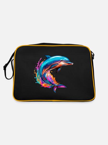 Delfin Kunst für einen Biologe Delphinliebhaber - Retro Tasche - Schwarz/Gold - Hinten