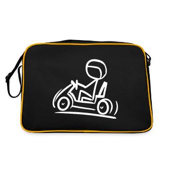 Go-Kart Silhouette Stick Figure Line Drawing - Retro Bag - black/gold - Back