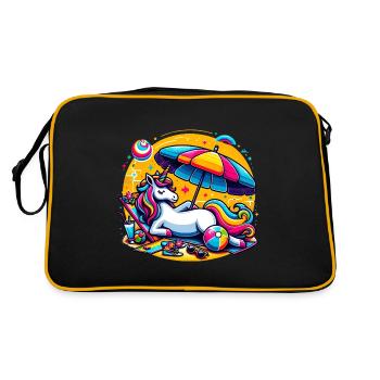 Strandspaß von Unicorn Strand Strandurlaub - Retro Tasche - Schwarz/Gold - Hinten