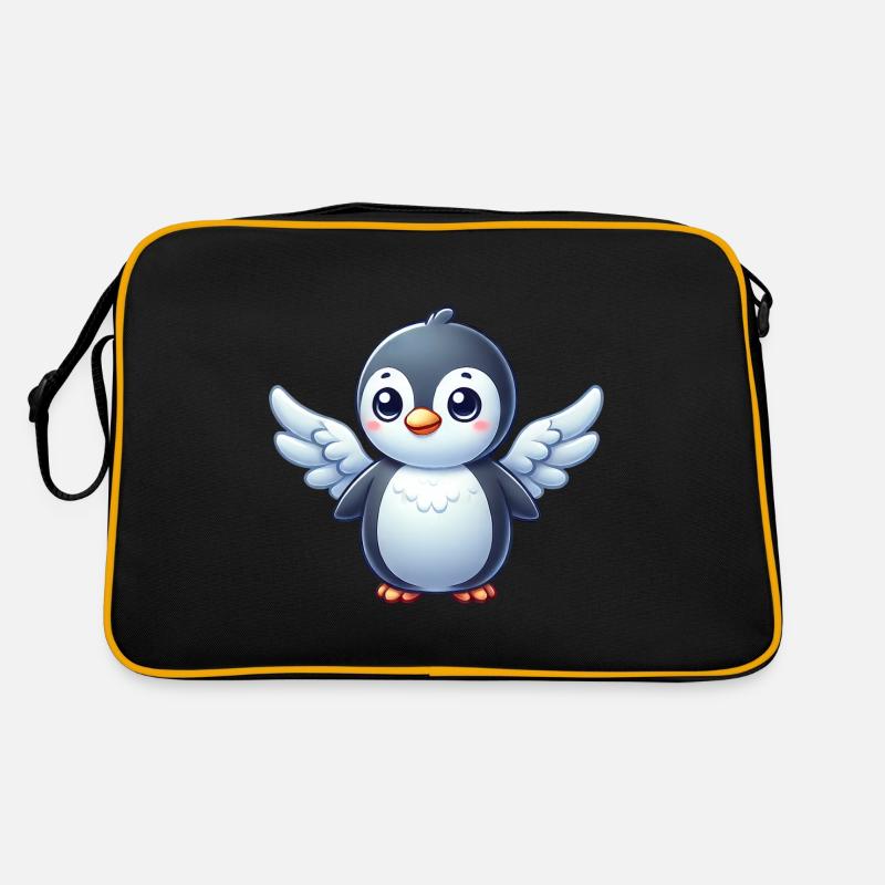 Ange mignon de bande dessinée pingouin avec des ailes Sac Retro