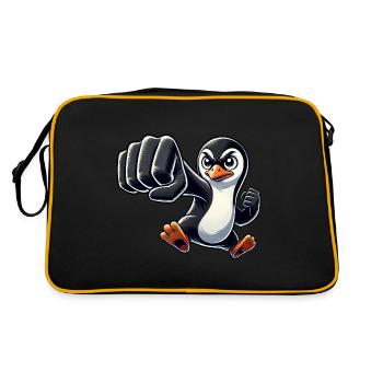 Cooler Pinguin Faust Karate Pinguin Cartoon - Retro Tasche - Schwarz/Gold - Hinten