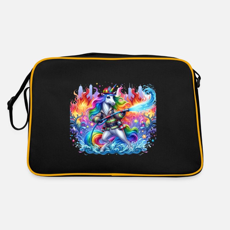 Lustiges Einhorn als Feuerwehrmann Retro Tasche