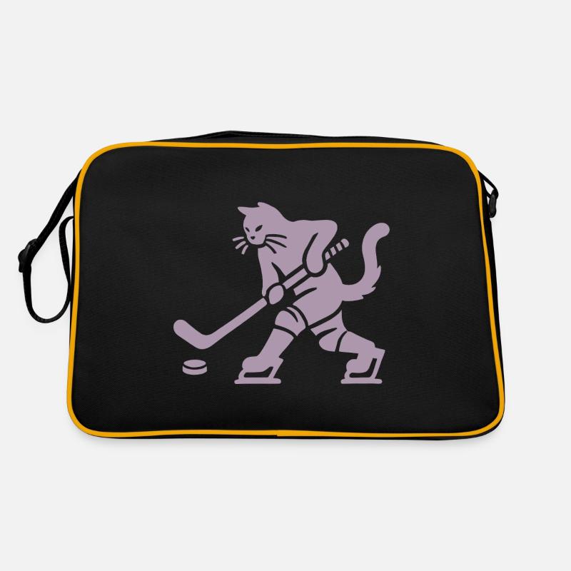 Katze Eishockey Minimalistisch Silhouette Spieler Retro Bag