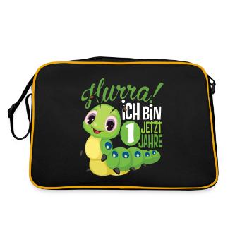 1 Geburtstag Kinder Raupe - Retro Tasche - Schwarz/Gold - Hinten