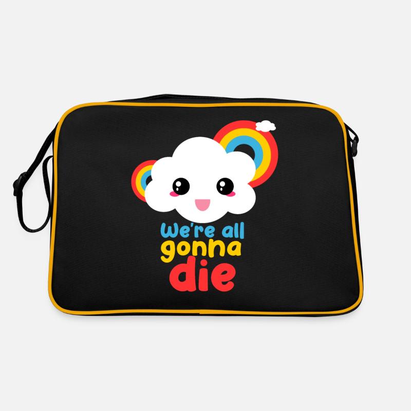 Wir werden alle sterben Funny Rainbow Cloud Retro Tasche