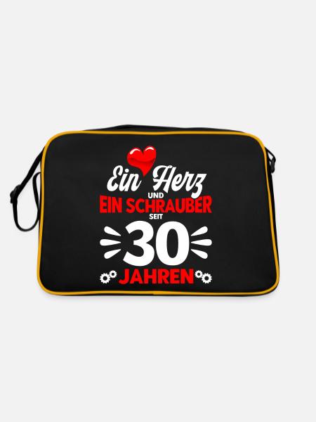 Perlenhochzeit Ehepaar 30. Hochzeitstag Geschenk - Retro Tasche - Schwarz/Gold - Hinten