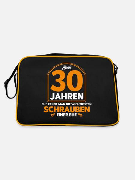 Perlenhochzeit Ehepaar 30. Hochzeitstag Geschenk - Retro Tasche - Schwarz/Gold - Hinten