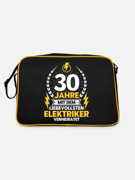 Perlenhochzeit Ehepaar 30. Hochzeitstag Geschenk - Retro Tasche - Schwarz/Gold - Hinten