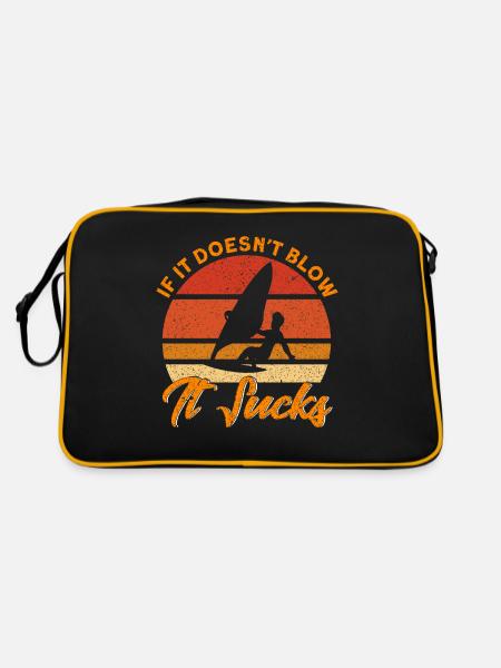 Surfer Wenn es nicht bläst ist es scheiße Geschenk - Retro Tasche - Schwarz/Gold - Hinten