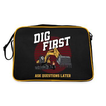 Bagger Bauarbeiter Schweres Gerät Geschenk - Retro Tasche - Schwarz/Gold - Hinten