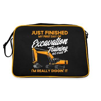 Bagger Schweres Gerät Bauarbeiter Geschenk - Retro Tasche - Schwarz/Gold - Hinten