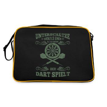 Dartspieler alter Mann - Retro Tasche - Schwarz/Gold - Hinten