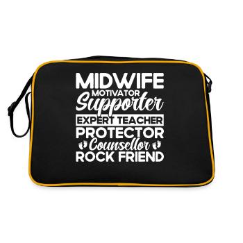 Midwife LD Work Obstetrician Gift - Retro Bag - black/gold - Back