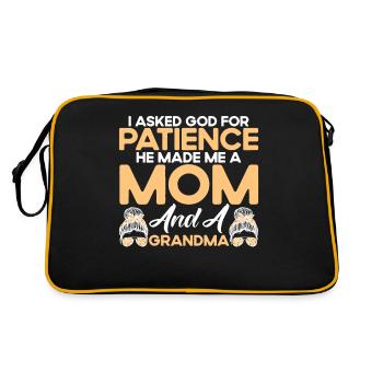 Ich bat Gott um Geduld Mutter & Großmutter Geschen - Retro Tasche - Schwarz/Gold - Hinten