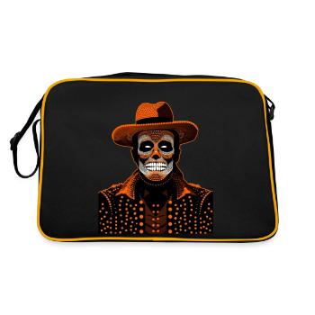 Ein Mann mit Skelettgesicht, der einen Hut und einen schicken Mantel trägt - Retro Tasche - Schwarz/Gold - Hinten