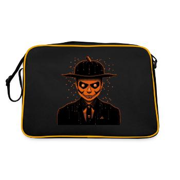 Skelettmann mit Hut und Mantel, Halloween - Retro Tasche - Schwarz/Gold - Hinten