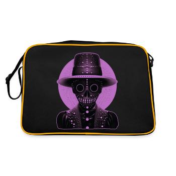 Lila Skelett wie Kopf mit Hut - Retro Tasche - Schwarz/Gold - Hinten