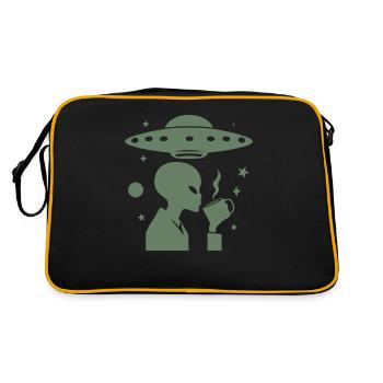 Alien Silhouette with Coffee & UFO - Retro Bag - black/gold - Back