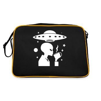 Alien Silhouette with Coffee & UFO - Retro Bag - black/gold - Back