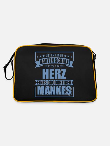 Starke Schale großes Herz Ehemann Vater - Retro Tasche - Schwarz/Gold - Hinten
