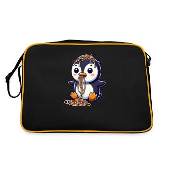 Cute Penguin Spaghetti Cartoon Spill - Retro Bag - black/gold - Back
