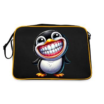 Lustiger Pinguin mit großem Lachen - Retro Tasche - Schwarz/Gold - Hinten