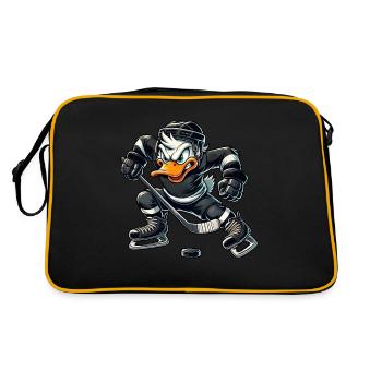 Cool Cartoon Duck Hockey Player Field - Retro Bag - black/gold - Back