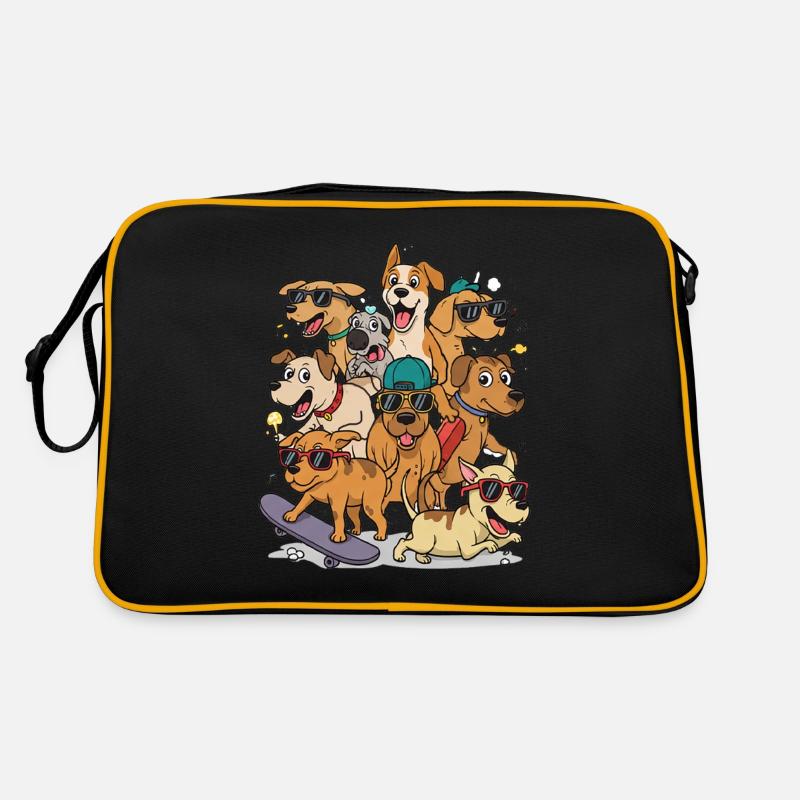 Glückliche Hunde - Retro Tasche - Schwarz/Gold