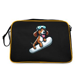 Dachshund Dog Snowboard Comics Winter Fun - Retro Bag - black/gold - Back
