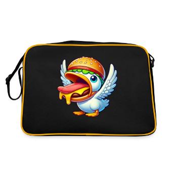 Lustige Ente mit Burger auf dem Kopf - Retro Tasche - Schwarz/Gold - Hinten