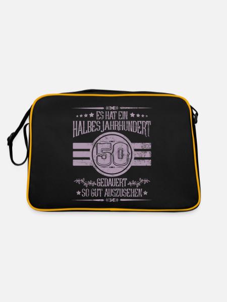 50. Geburtstag halbes Jahrhundert gut aussehen - Retro Tasche - Schwarz/Gold - Hinten
