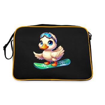 Cute Cartoon Duck Surfer Snowboarder - Retro Bag - black/gold - Back