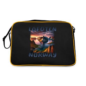 Lofoten Norwegen Grunge Fjord Sonnenuntergang - Retro Tasche - Schwarz/Gold - Hinten